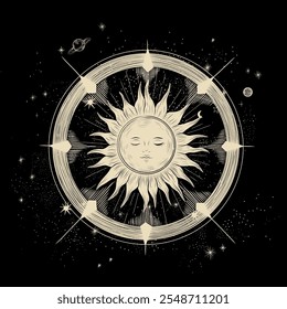 Vector illustration set of moon phases. Different stages of moonlight activity in vintage engraving style. Zodiac Signs	