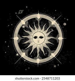 Vector illustration set of moon phases. Different stages of moonlight activity in vintage engraving style. Zodiac Signs	