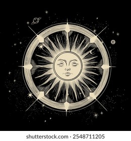 Vector illustration set of moon phases. Different stages of moonlight activity in vintage engraving style. Zodiac Signs	