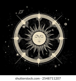 Vector illustration set of moon phases. Different stages of moonlight activity in vintage engraving style. Zodiac Signs	