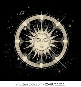 Vector illustration set of moon phases. Different stages of moonlight activity in vintage engraving style. Zodiac Signs	