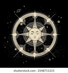 Vector illustration set of moon phases. Different stages of moonlight activity in vintage engraving style. Zodiac Signs	