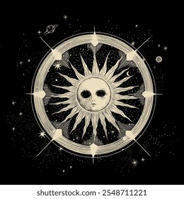 Vector illustration set of moon phases. Different stages of moonlight activity in vintage engraving style. Zodiac Signs	