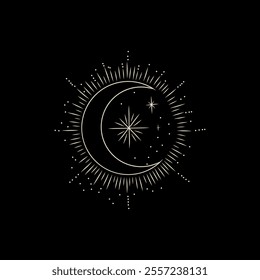 Vector illustration set of moon phases. Different stages of moonlight activity in vintage engraving style. Zodiac Signs	