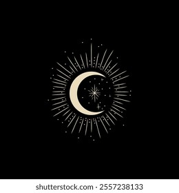 Vector illustration set of moon phases. Different stages of moonlight activity in vintage engraving style. Zodiac Signs	