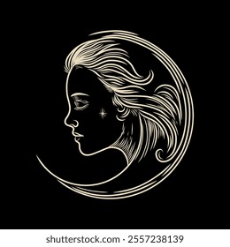 Vector illustration set of moon phases. Different stages of moonlight activity in vintage engraving style. Zodiac Signs	