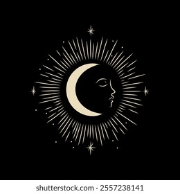 Vector illustration set of moon phases. Different stages of moonlight activity in vintage engraving style. Zodiac Signs	