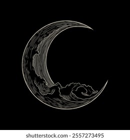 Vector illustration set of moon phases. Different stages of moonlight activity in vintage engraving style. Zodiac Signs	
