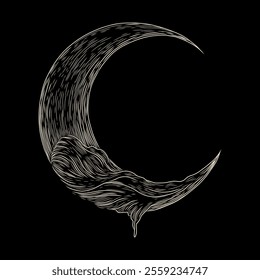 Vector illustration set of moon phases. Different stages of moonlight activity in vintage engraving style. Zodiac Signs	