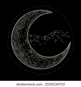 Vector illustration set of moon phases. Different stages of moonlight activity in vintage engraving style. Zodiac Signs	