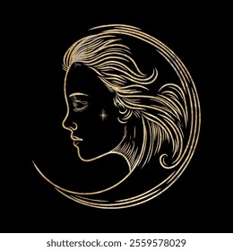 Vector illustration set of moon phases. Different stages of moonlight activity in vintage engraving style. Zodiac Signs	