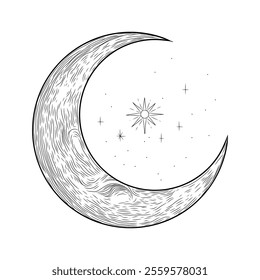 Vector illustration set of moon phases. Different stages of moonlight activity in vintage engraving style. Zodiac Signs	