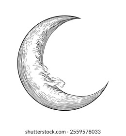 Vector illustration set of moon phases. Different stages of moonlight activity in vintage engraving style. Zodiac Signs	
