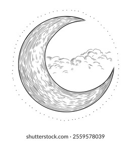 Vector illustration set of moon phases. Different stages of moonlight activity in vintage engraving style. Zodiac Signs	