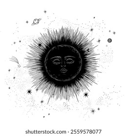 Vector illustration set of moon phases. Different stages of moonlight activity in vintage engraving style. Zodiac Signs	