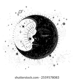 Vector illustration set of moon phases. Different stages of moonlight activity in vintage engraving style. Zodiac Signs	