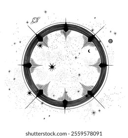 Vector illustration set of moon phases. Different stages of moonlight activity in vintage engraving style. Zodiac Signs	