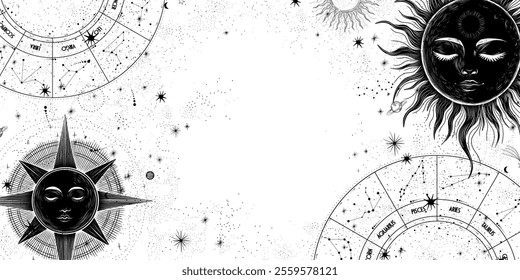 Vector illustration set of moon phases. Different stages of moonlight activity in vintage engraving style. Zodiac Signs	