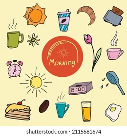 
Vector illustration set of morning doodle style