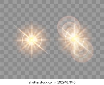 Vector illustration. Set of a morning star on a transparent background with a glow effect. The effect of a flash of light.