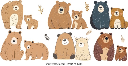 Vector illustration set of mother and baby bears