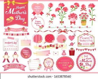 Vector illustration set of Mother's day /  carnation, gifts, ribbons / Design for gifts, invitations, frames, banners, menus, labels and websites.