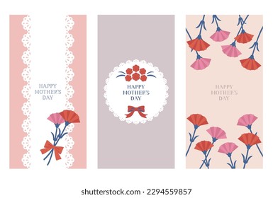 Vector illustration set of Mother's day greeting card with carnation flowers