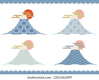 Vector Illustration Set of Mount Fuji, a World Heritage Site in Japan