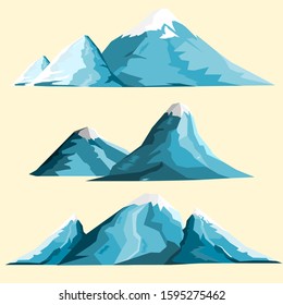 Vector illustration set of mountain icons in flat cartoon style. Different mountains and hills collection isolated on white background