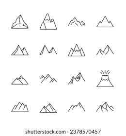 Conjunto de ilustraciones vectoriales de iconos de montaña