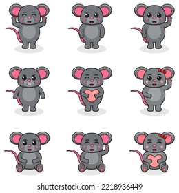 Vector illustration set of Mouse cartoon. Bundle of cute Mouse set. Set of animals. Cartoon and vector isolated characters. A collection of animals in the children's style.