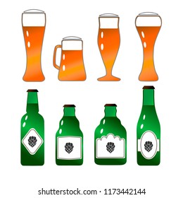 Vector illustration set of mugs'and bottles with light beer