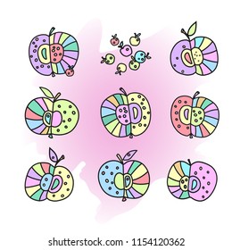 Vector illustration of a set of multi-colored apples.