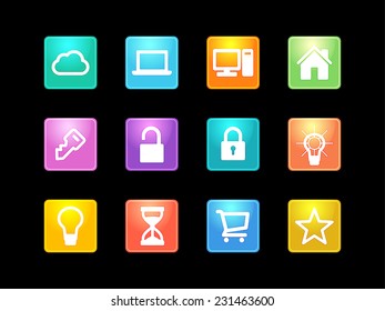 Vector illustration. Set of  multicolored computer icon made on various topics for web applications, web presentation and more