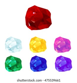 vector illustration. set of multicolored gemstones, crystals of diamond, amethyst, ruby, emerald, Topaz, citrine. Stones