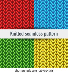 Vector illustration. Set of multicolored of knitted seamless patterns.