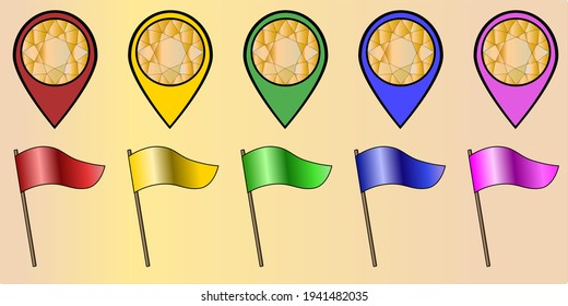 Ilustración vectorial. Un conjunto de etiquetas multicolores para web, juegos de ordenador