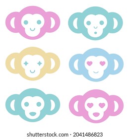 Vektorgrafik. Reihe von mehrfarbigen Affen. Verschiedene Emotionen. Für Druck, Logo, Web, Maskottchen