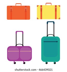 Vector illustration. Set of multicolored suitcases.