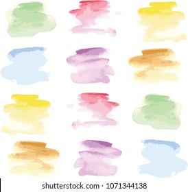 Vector illustration: a set of multi-colored watercolor brush strokes for design. A set of beautiful watercolor brush strokes on a white background. Brush strokes. Watercolor strokes. 