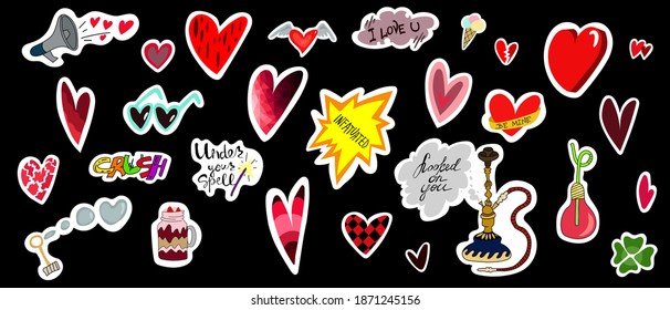 Vector Illustration Set Of Multocolored Stickers. Cute Sticker Template With Cartoon Images For Laptop, Organizer, Cover