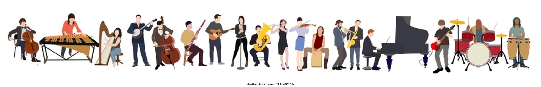 conjunto de ilustraciones vectoriales de músicos tocando diferentes instrumentos	