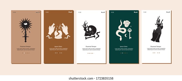 Vector illustration set mystical icons and emblems for mobile app or landing page. Bohemian concept