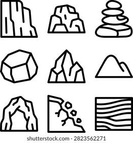 Vector illustration set of natural chalk rock formations white limestone cliffs and textured sedimentary stone shapes for geological design