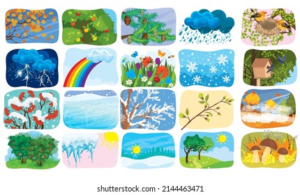 vector illustration set of natural phenomena and changes during the year