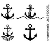 Vector illustration set of nautical anchors in black and white for design projects