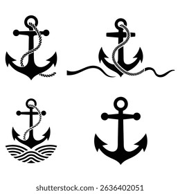 Vector illustration set of nautical anchors in black and white for design projects
