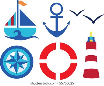 a vector illustration set of Set of nautical vector symbols
