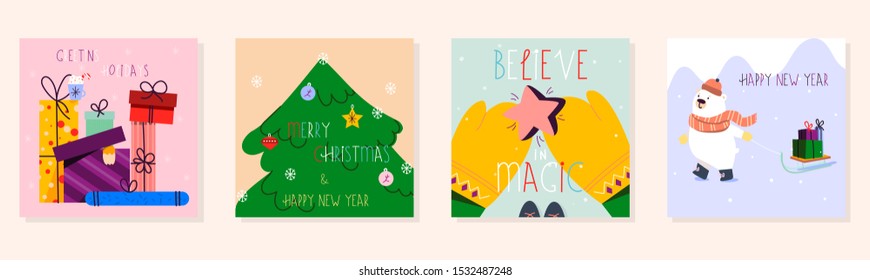 Vector illustration set of new year cards. Eps 10.