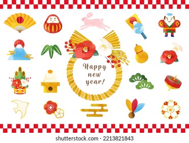 Vector illustration set of New Year watercolor icons.